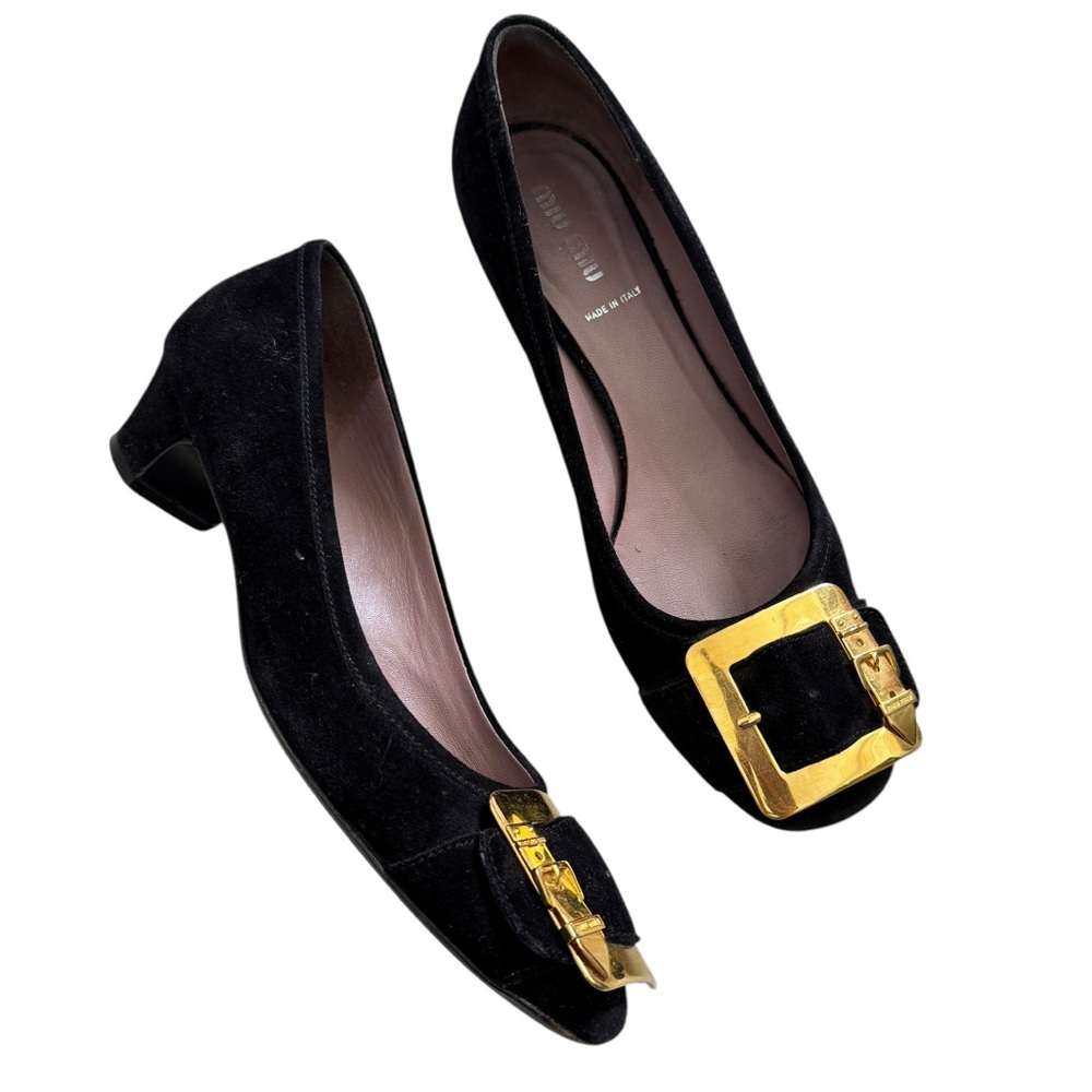 Miu Miu Prada Black Suede Pumps Buckle